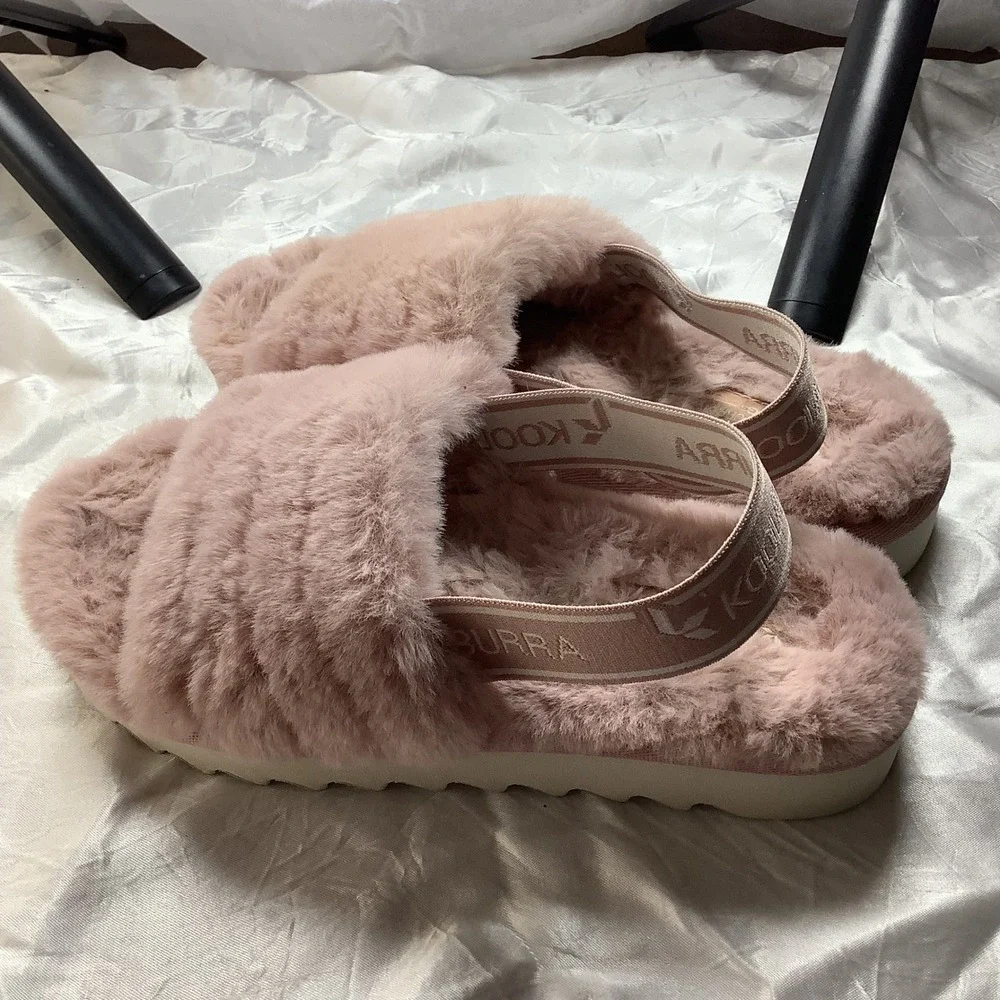 Koolaburra by UGG Fuzz-A-Line Pink Faux Fur Slingback Slide Slippers Kids Size 1